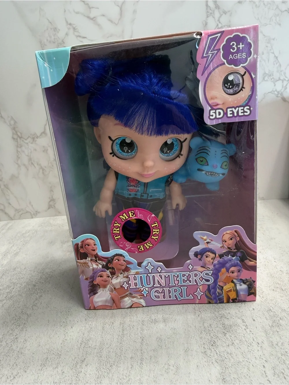 Zoey inspo huntrix Girl Blue-Eyed Doll with Blue Pet - Hunters Girl